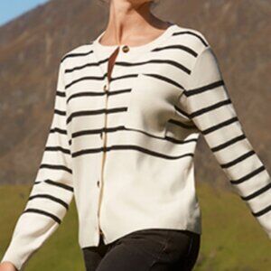 Black and White Striped Cardigan Sweater